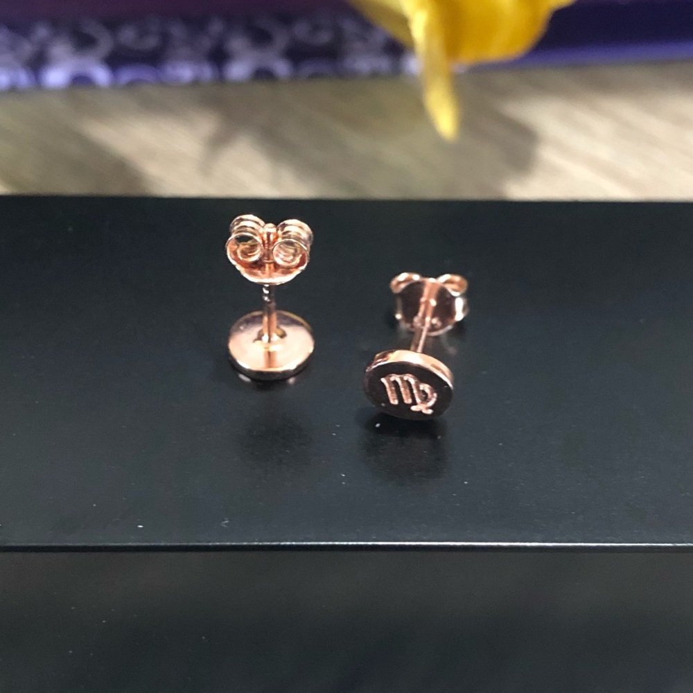 Sterling Silver VIRGO Earrings Rose Gold Plated